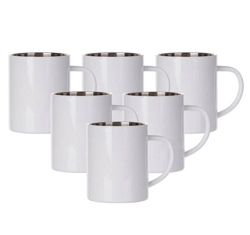 Craft Express 6 Pack 15oz Stainless Steel Sublimation Mugs – White Glossy Blanks