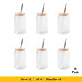 Craft Express 18oz Frosted Glass Sublimation Cans with Bamboo Lids and Glass Straws