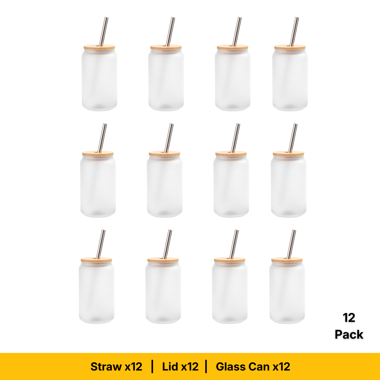 Craft Express 18oz Frosted Glass Sublimation Cans with Bamboo Lids and Glass Straws
