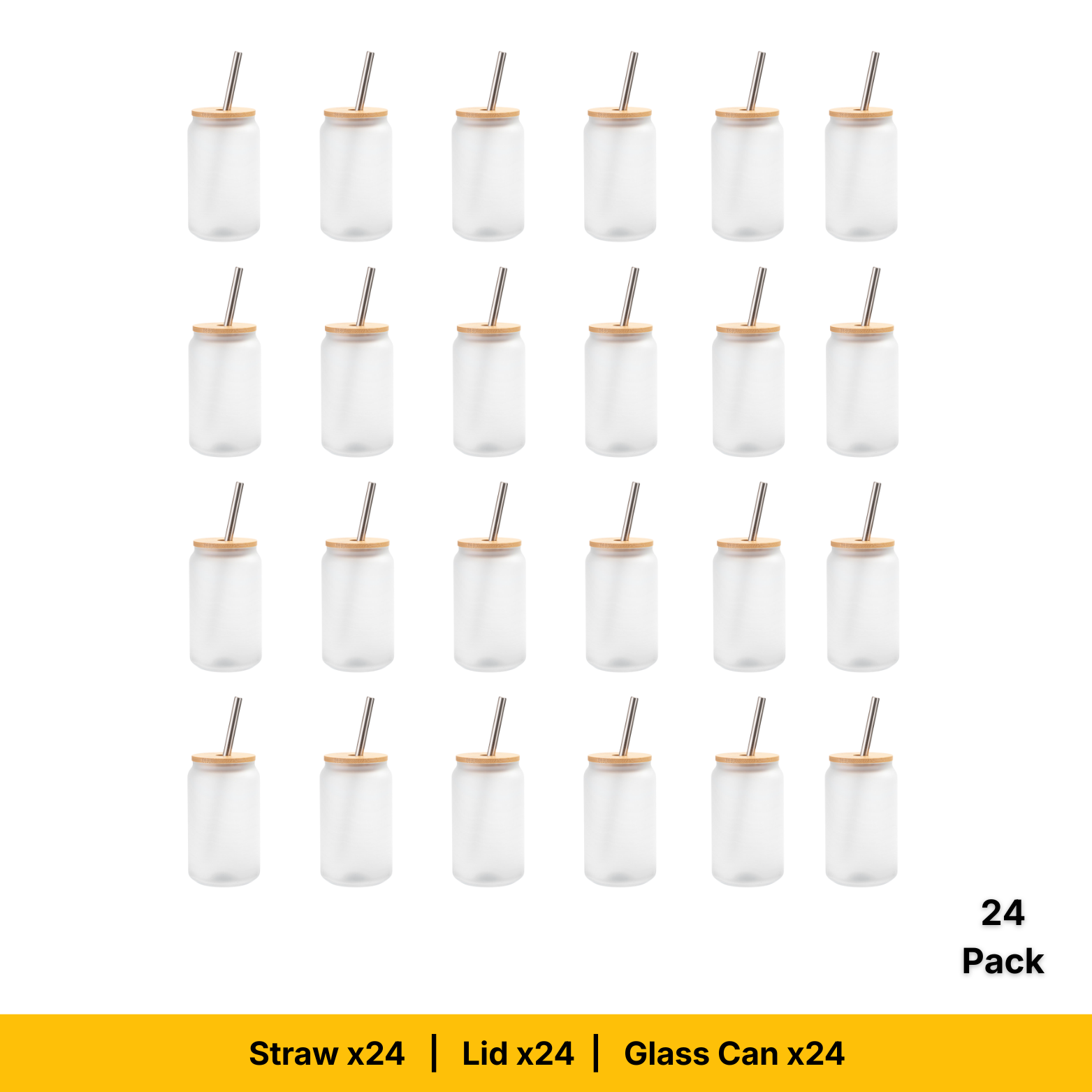 Craft Express 18oz Frosted Glass Sublimation Cans with Bamboo Lids and Glass Straws