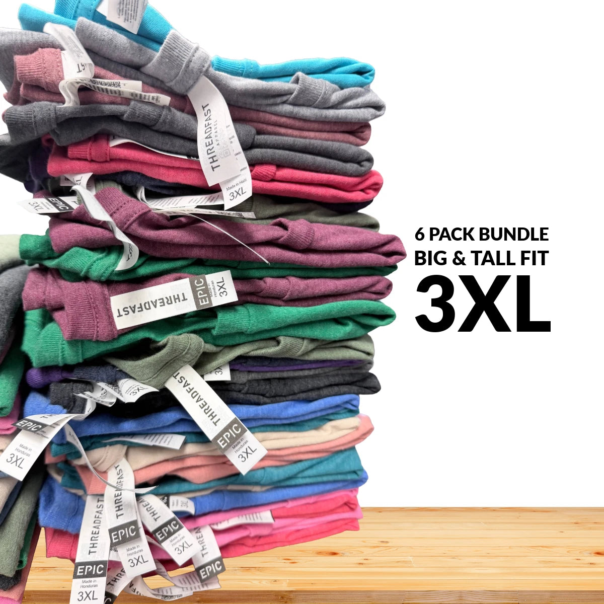 6 Pack 3XL Threadfast T Shirts Blank Tees Bulk Lot Plus Size Soft Big and Tall