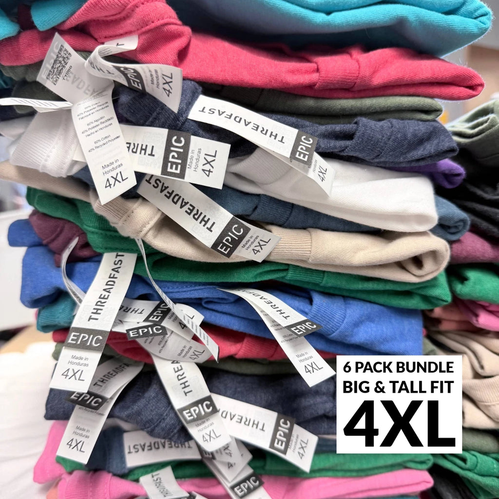 6 Pack 4XL Threadfast T Shirts Blank Tees Bulk Lot Plus Size Soft Big and Tall